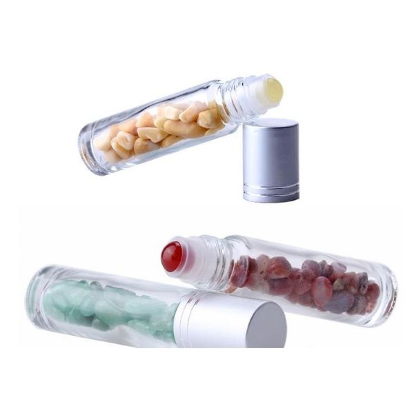 

essential oil diffuser 10ml clear glass roll on perfume bottles with crushed natural crystal quartz stone,crystal roll jllxtu lucky2005