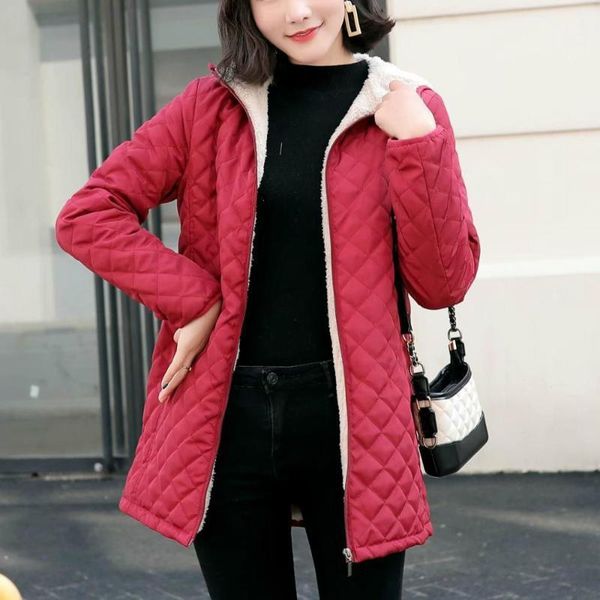 

2020 women winter hooded quilted jacket slim candy color warm cotton padded basic coat plus size 3xl mid-long parkas1, Black