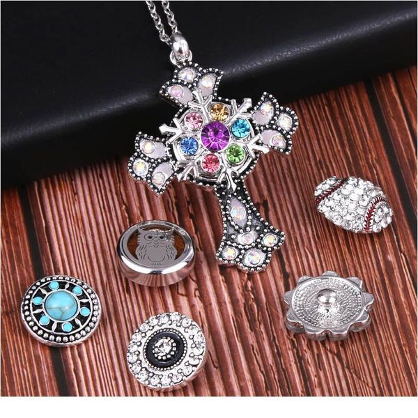 

boom life new trendy faith cross style snap necklace & pendant with link chain fit 18mm snap button jewelry f jllgwb, Silver