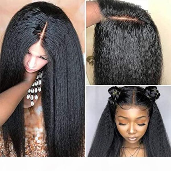 

diva yaki straight human hair lace front wig for black women glueless lace wigs human hair yaki kinky straight brazilian virgin hair 150%, Black;brown