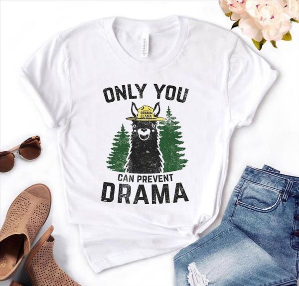 

only you can prevent drama llama print women tshirt cotton casual funny t shirt gift for lady yong girl tee, White
