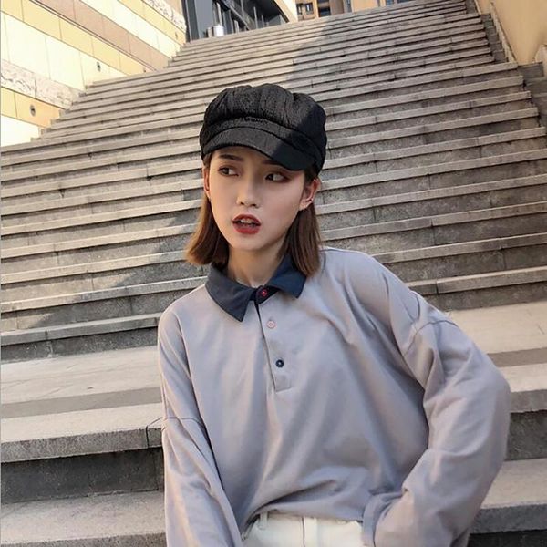 

solid khaki beanie hats girl female octagonal hats for grls warm cap beret cap cute knitted winter beret for women, Blue;gray