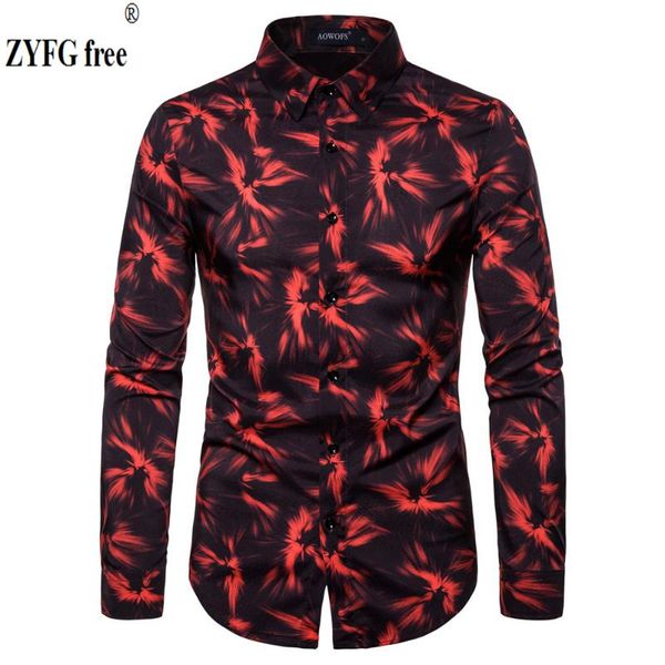 

men's casual shirts zyfg high-quality men long sleeve contrast printing simple wind gentleman muti-color manwear, White;black