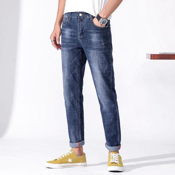 

men's jeans 2021 for men straight leg slim young premium denim trousers trend, Blue