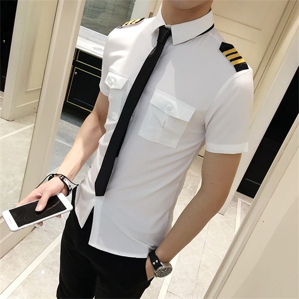 

flight attendants clothing spring men short sleeve shirt summer slim fit casual mens shirts 6xl-s camisa masculina black/white c1210, White;black
