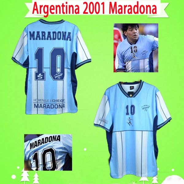 

#10 maradona 2001 argentina retro soccer jerseys vintage 01 classic football shirts home diego maillot de foot blue white camiseta de futbol, Black;yellow