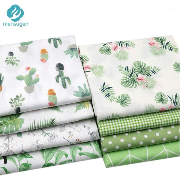 

green cactus leaves polka dots printed 100% cotton fabric meters for dresses cushions blanket sewing cloth bed sheet textile1, Black;white