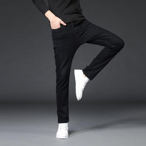 

new men's jeans classic style business casual stretch slim denim trousers black pants spring autumn brand men, Blue