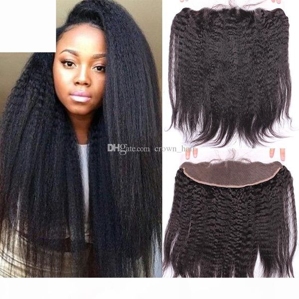 

kinky straight lace frontal 13x4 inch unprocessed mongolian hair italian coarse yaki ear to ear full lace frontals with hair extensions, Black;brown