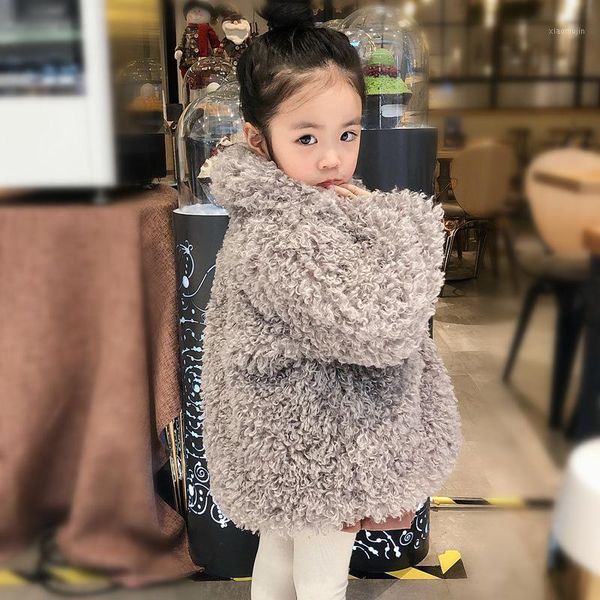 

jackets girls fur winter jacket turn-down collar kids heavyweight faux outerwear children coats jacket1, Blue;gray
