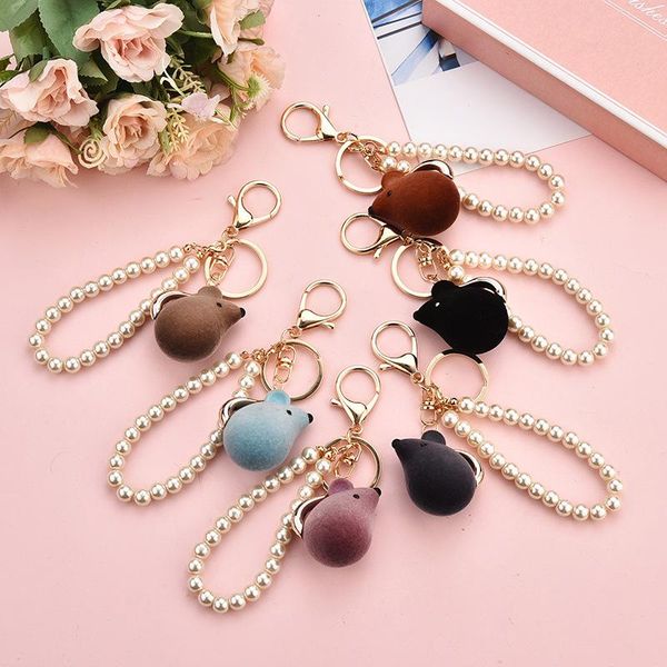 

fat cute cartoon resin plush mouse keychain korean pompon pearls chain couple gift keyring holder bag pendant rat wmtgva xhlove