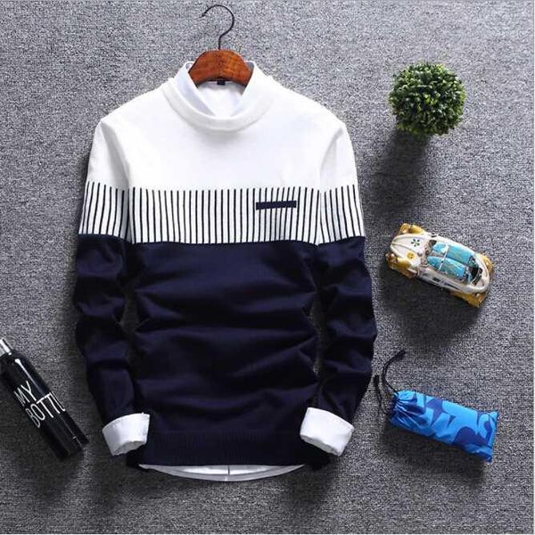 

men's sweaters 2018 autumn winter new streetwear fashion stitching male knitwear warm korean slim round collar men clothing1, White;black