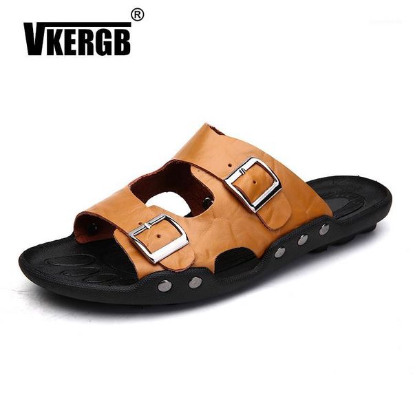

slippers vkergb arrival men summer shoes casual 2021 genuine leather cross strap beach metal buckle non-slip sandals1, Black