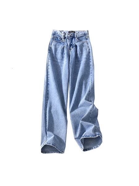 

2021 new winter recommended 2-color denim long leg pants snow wash high waist plissado female jeans all-match dug3, Blue