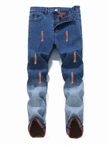 

romwe guys ripped ombre skinny jeans m2ph#, Blue
