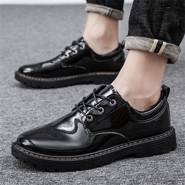 

business casual men's bright small leather shoes c1212, Black;white
