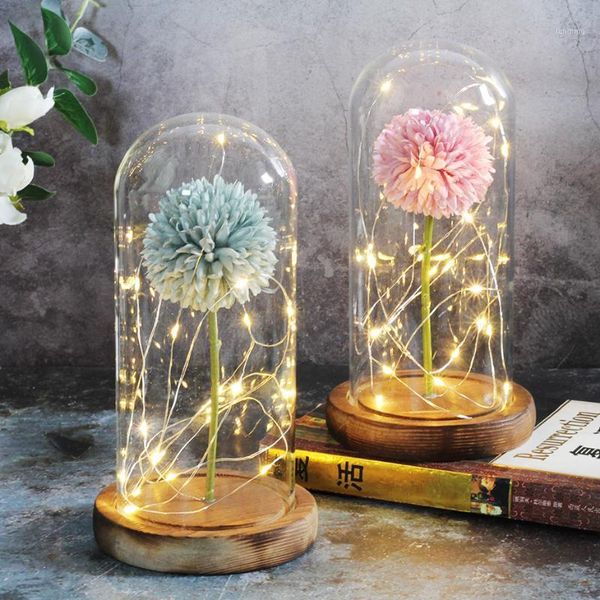 

valentines day gift romantic artificial flower dandelion in glass dome for mother's day gift rose eterne1