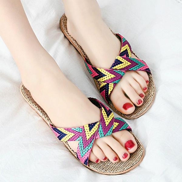 

summer indoor flax home slippers 2020 new women men 35-45 large size slapping beach flip flops non-slip family slippers1, Black
