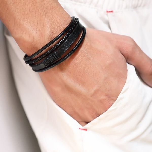 

fashion braided black brown leather mens girls charm bracelet handmade design hip hop jewelry punk bracelets for men gift, Golden;silver