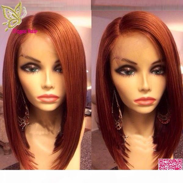 

short blonde bob full lace human hair wigs silky straight peruvian glueless human hair lace front bob wigs color #30, Black;brown