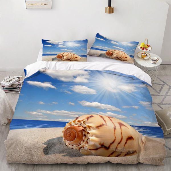 

3d ocean beach cover set 3 piece bedding set sea duvet cover cartoon bedding double bed quilt pillowcase bed