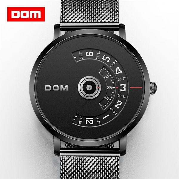 

dom new fashion mens watches brand luxury big dial stylish quartz watch steel waterproof sport waterproof watch men m-1303 201204, Slivery;brown
