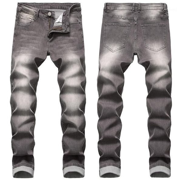 

brand straight anti-theft zipper simple jeans direct sale jeans denim large size gray long new men's cotton1, Blue