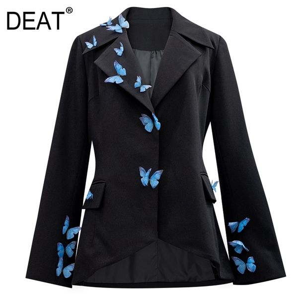 

[deat] women butterfly irregular temperament blazer new lapel long sleeve loose jacket fashion tide spring autumn 2020 lj201212, White;black