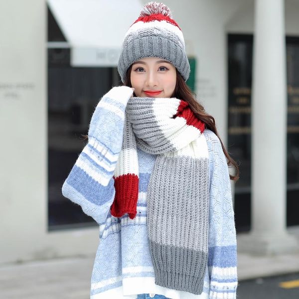 

women's hat and scarf gloves set for women three pieces kitted wool winter hats for women keep warm scarf glove set beanie hat, Blue;gray