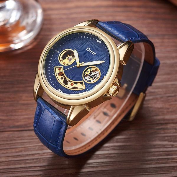 

oulm unique design men's mechanical watches business male genuine leather strap watch men wristwatch reloj hombre, Slivery;brown
