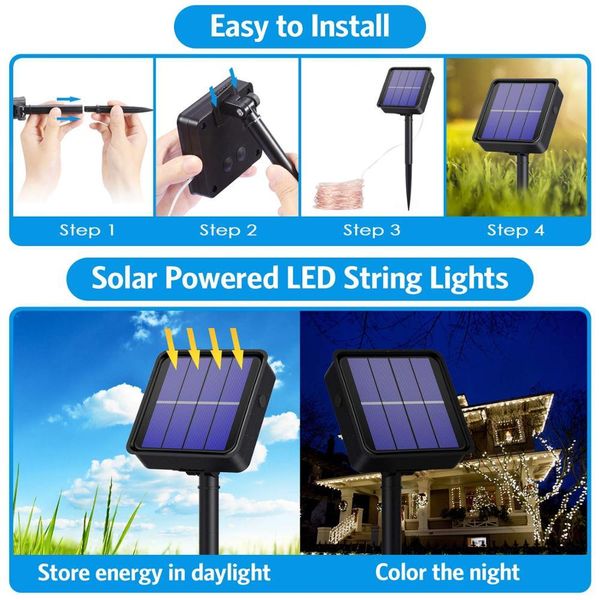 

солнечная светодиодные лампы открытый 7м 12м 22м leds гирлянд фея праздник рождественская вечеринка гирлянда солнечный сад водонепроницаемый
