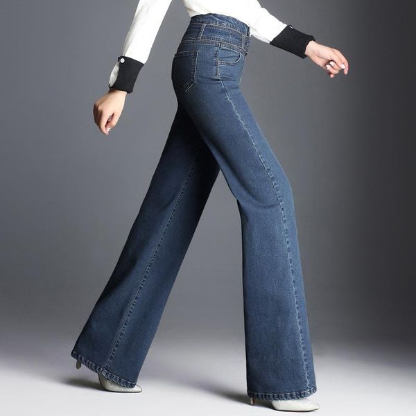 

office ladies 2020 new autnmn spring women jeans pants fashion wide leg high waist soild silm casual full length pants loose, Black;white