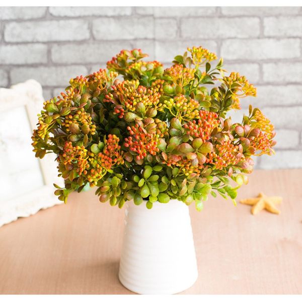 

7 branches green artificial berry flowers bouquet artificial fruit plants mini leaf outdoor living room wedding decoration f wmtogc