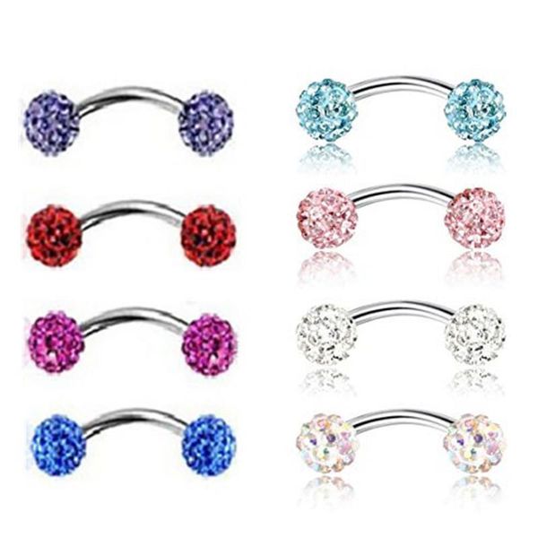 

2pcs stainless steel eyebrow piercing ring crystal curved glitter eyebrow helix piercing labret ear women body pircing jewelry q sqcdhh, Silver