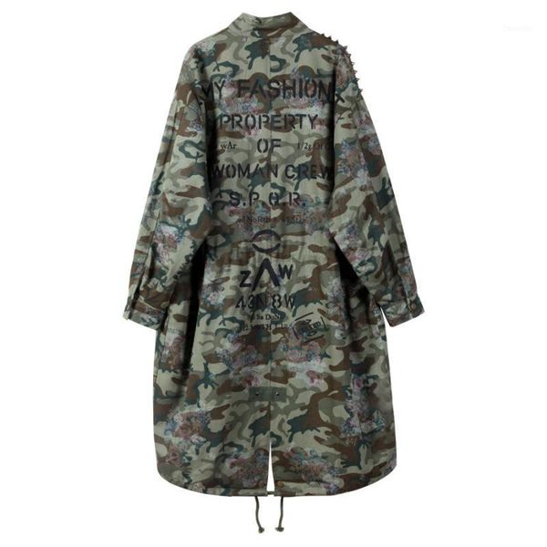 

sherhure 2020 patches camouflage print oversize bomber feminino women long autumn jackets coat casaco1, Black;brown