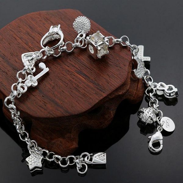

beautiful charm pendant women lady wedding party silver bracelets new fashion jewelry christmas gifts h144 h sqctos, Black