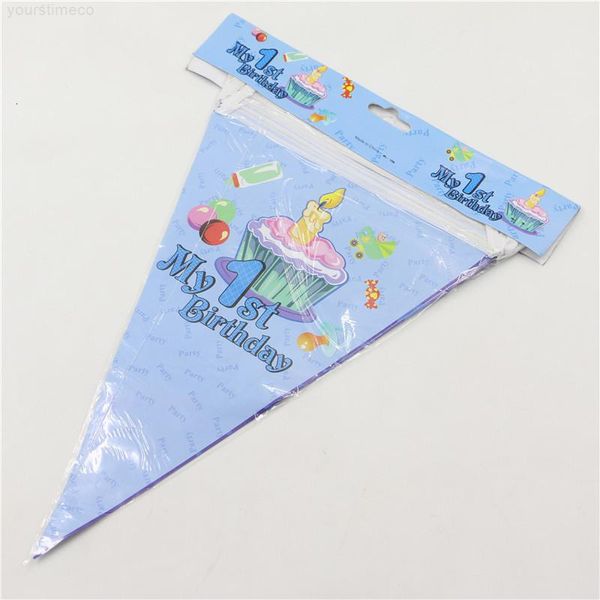 

wholesale- blue boy 1st cake candy banners cartoon paper flags 2.5m kids birthday party decoration hanging supplies favor