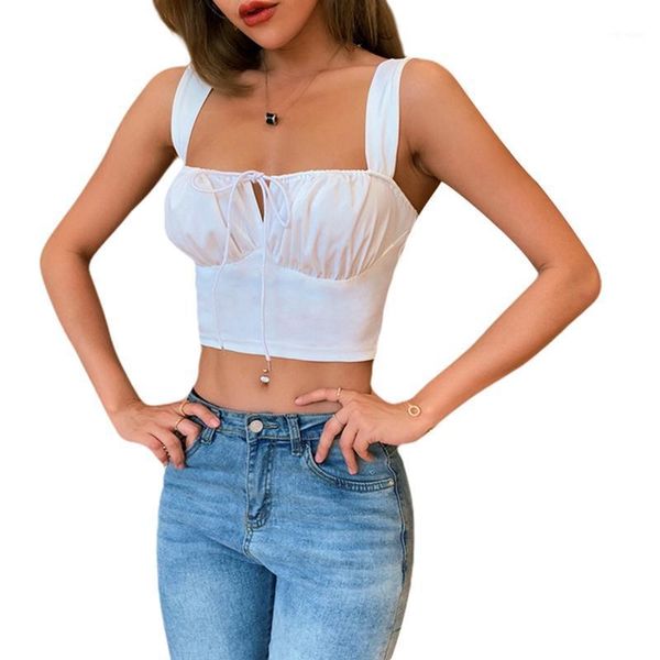 

summer tank backless sleeveless short vest camisoles fashion streetwear lace up crop 1, White