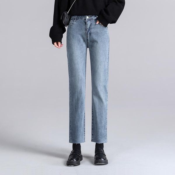 

women's jeans 2021 autumn fashion high woman straight casual pockets ankle length pants 30 31 32, Blue