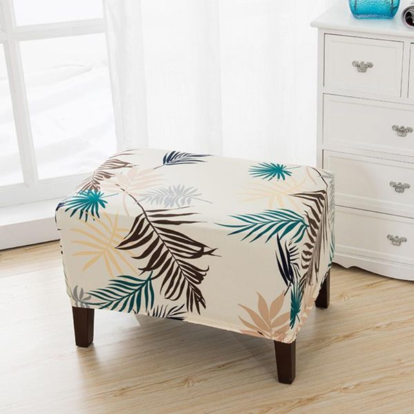

chair covers protective decoration bedroom elastic polyester square stool removable bar dustproof soft anti slip cover leaves printed