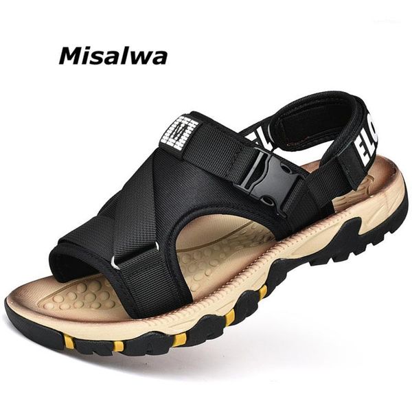 

misalwa men's sandals summer fashion comfortable slip-on casual stretch fabric flat beach sandals for young men student cn 39-451, Black