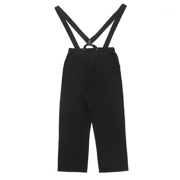 

male jumpsuit trousers men streetwear hip hop vintage fashion casual straight cargo pant removable strap bib pant1, Black