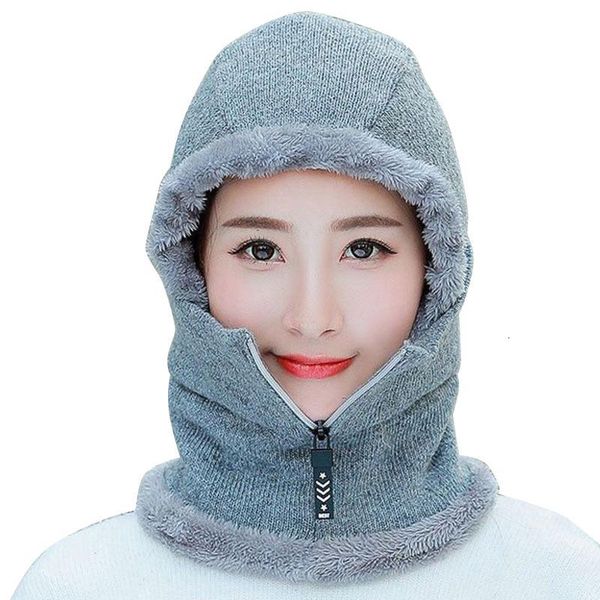 

women winter beanie knitted hat face cover lady warm thick cycling beanies female collar cap sale-wt, Blue;gray
