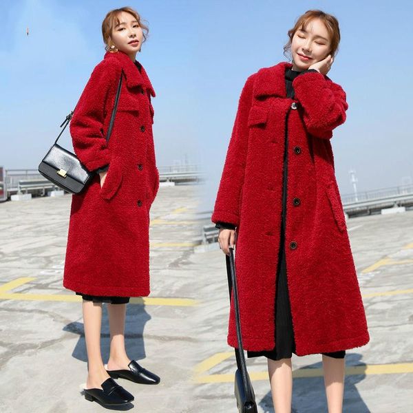 

women casual coat fleece outwear jacket oversized overcoat winter warm faux fur coat vintage long sleeve female thick q14, Black