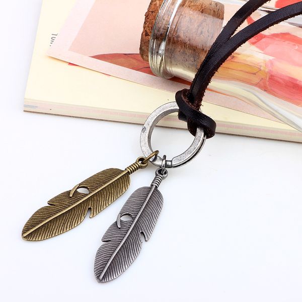 

genuine cowhide feather necklace leather rope pendant necklace, Silver