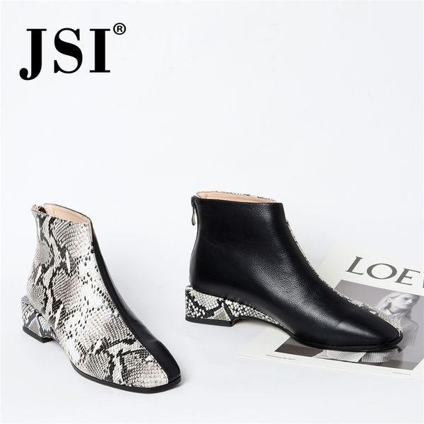 

jsi new fashion ankle square heel woman boots elegant round toe low heel basic boots genuine leather handmade lady shoes jo292 t200425, Black