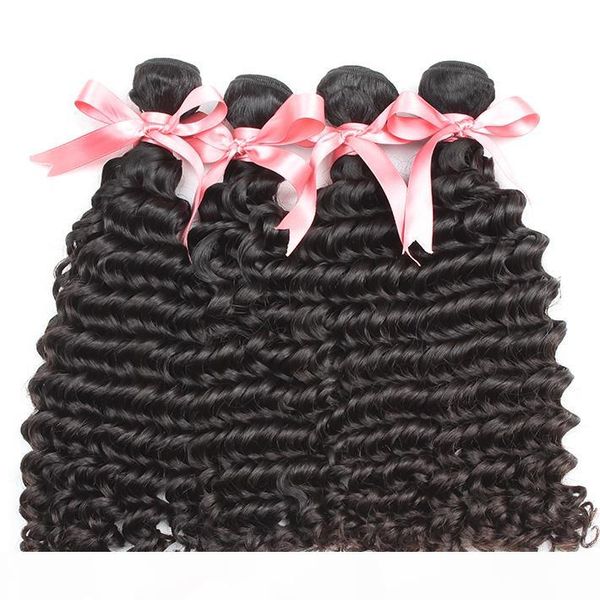 

greatremy расширение необработанные бразильские волосы пучки dyeable deep wave уток 4шт lot естественный цвет волос 8 ~ 30 double уток воло, Black