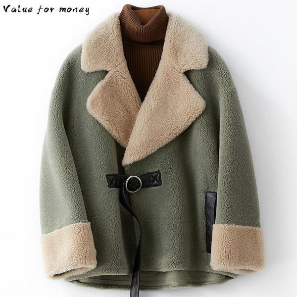 

winter autumn coat women clothes 2021 wool jacket korean vintage real fur coat sheep shearling manteau femme zt3775, Black
