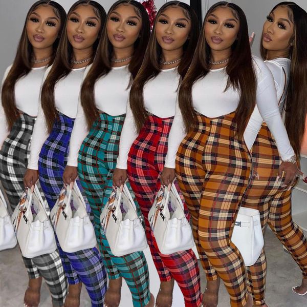 

women tracksuits two pieces set designer 2020 slim solid colour t-shirt plaid jumpsuit ladies new fashion outfits sportwear j332, White