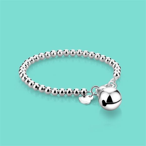 

100% 925 sterling silver bead chain bracelet women's cute bell pendant hand catenary classic solid silver jewelry q1128 q1209, Black